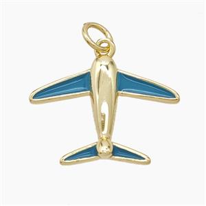 Copper Airplane Pendant Blue Enamel Gold Plated, approx 15-20mm