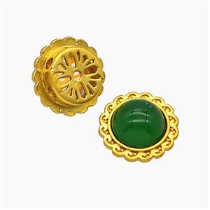 Copper Circle Beads Pave Green Jade Gold Plated, approx 12mm
