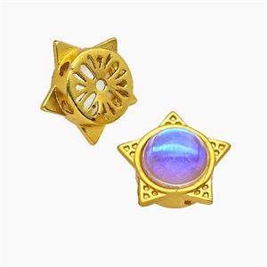 Copper Star Beads Pave Resin Gold Plated, approx 13mm
