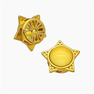 Copper Star Beads Pave Yellow Resin Gold Plated, approx 13mm