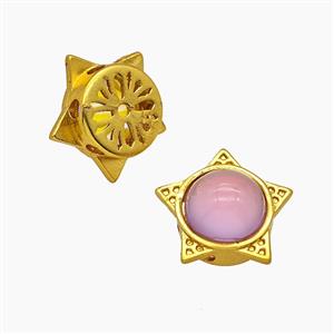 Copper Star Beads Pave Resin Gold Plated, approx 13mm