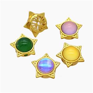 Copper Star Beads Pave Resin Gold Plated Mixed, approx 13mm