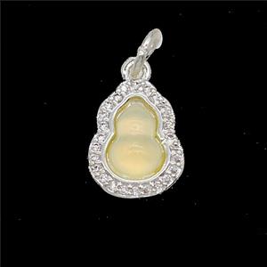 Copper Gourd Pendant Pave Zirconia Catseye Shiny Silver, approx 11-13mm