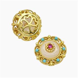 Copper Button Beads Pave Resin Gold Plated, approx 17mm