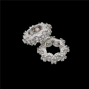 Copper Circle Beads Pave Zirconia Shiny Silver, approx 12mm