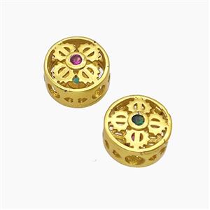 Copper Button Beads Pave Zirconia Gold Plated, approx 9.5mm