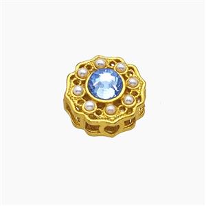 Copper Button Beads Pave Crystal Gold Plated, approx 12mm