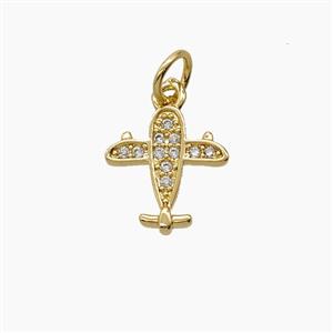 Copper Airplane Pendant Pave Zirconia 18K Gold Plated, approx 11mm