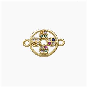 Copper Clover Pendant Pave Zirconia 18K Gold Plated, approx 10mm
