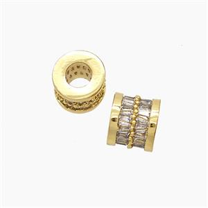 Copper Tube Beads Pave Zirconia 18K Gold Plated, approx 6.5-7.5mm, 3mm hole