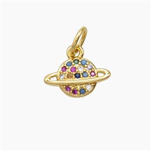 Copper Earth Pendant Pave Zirconia Planet 18K Gold Plated, approx 7-11mm