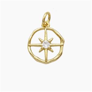 Copper Star Pendant Pave Zirconia 18K Gold Plated, approx 11.5mm