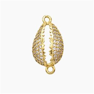 Copper Cowrie Seashell Connector Pave Zirconia 18K Gold Plated, approx 11-15mm