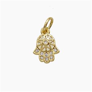 Copper Hamsahand Pendant Pave Zirconia 18K Gold Plated, approx 8-9mm