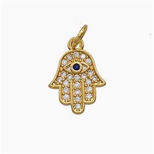 Copper Hamsahand Pendant Pave Zirconia 18K Gold Plated, approx 10-12mm