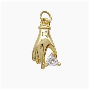 Copper Hand Pendant Pave Zirconia 18K Gold Plated, approx 9-15mm