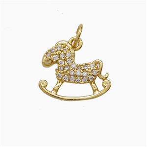 Copper Rocking Horse Pendant Pave Zirconia 18K Gold Plated, approx 12-15mm