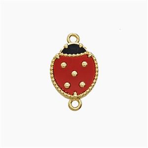 Copper Ladybug Connector Pave Shell Red 18K Gold Plated, approx 10-12mm