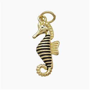 Copper Seahorse Pendant Black Enamel 18K Gold Plated, approx 8-18mm