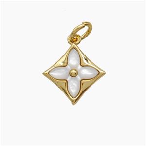 Copper Clover Pendant Pave Shell 18K Gold Plated, approx 12mm
