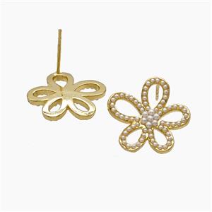 Copper Flower Stud Earrings Pave Resin 18K Gold Plated, approx 19mm