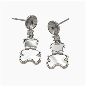 Copper Bear Stud Earrings Pave Shell Platinum Plated, approx 10-13mm, 7mm