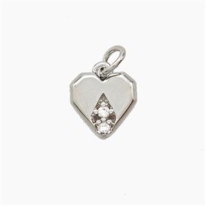 Copper Heart Pendant Pave Zirconia Platinum Plated, approx 9mm