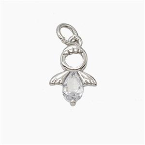 Copper Fairy Pendant Pave Zirconia Platinum Plated, approx 9-12mm