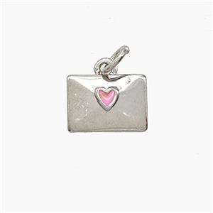 Copper Envelope Pendant Enamel Platinum Plated, approx 8-11mm