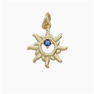Copper Sun Pendant Pave Zirconia Gold Plated, approx 13mm