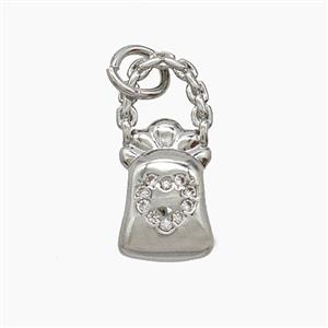 Copper Handbag Pendant Pave Zirconia Heart Platinum Plated, approx 7.5-17mm