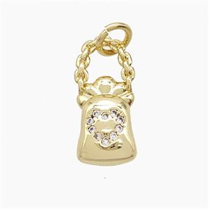 Copper Handbag Pendant Pave Zirconia Heart Gold Plated, approx 7.5-17mm