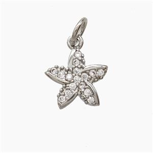 Copper Flower Pendant Pave Zirconia Platinum Plated, approx 10mm