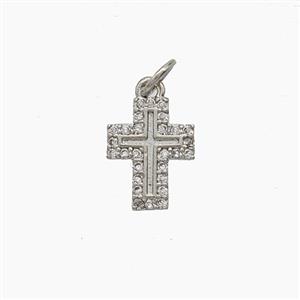 Copper Cross Pendant Pave Zirconia Platinum Plated, approx 9-11.5mm