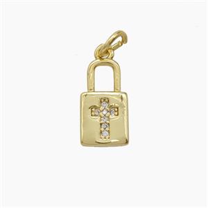 Copper Lock Pendant Pave Zirconia Cross Gold Plated, approx 7-13mm