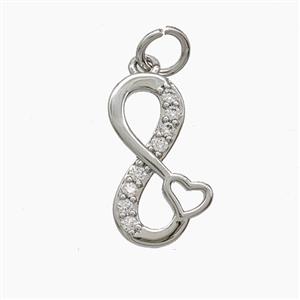 Copper Infinity Pendant Pave Zirconia Heart Platinum Plated, approx 10-17mm