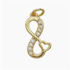Copper Infinity Pendant Pave Zirconia Heart Gold Plated, approx 10-17mm