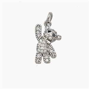 Copper Bear Pendant Pave Zirconia Platinum Plated, approx 10-14mm