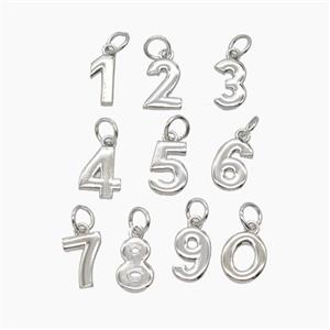 Copper Numbers Pendant Platinum Plated Mixed, approx 4-10mm
