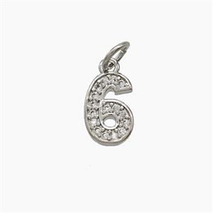 Copper Number-6 Pendant Pave Zirconia Six Platinum Plated, approx 4-10mm