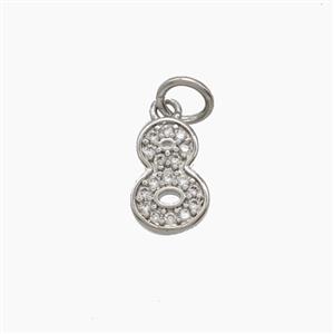 Copper Number-8 Pendant Pave Zirconia Eight Platinum Plated, approx 4-10mm