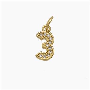 Copper Number-3 Pendant Pave Zirconia Three Gold Plated, approx 4-10mm