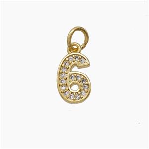 Copper Number-6 Pendant Pave Zirconia Six Gold Plated, approx 4-10mm