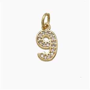 Copper Number-9 Pendant Pave Zirconia Nine Gold Plated, approx 4-10mm