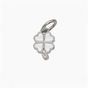 Copper Clover Pendant White Enamel Platinum Plated, approx 6-8mm
