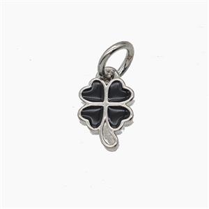 Copper Clover Pendant Black Enamel Platinum Plated, approx 6-8mm