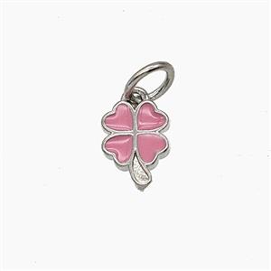 Copper Clover Pendant Pink Enamel Platinum Plated, approx 6-8mm