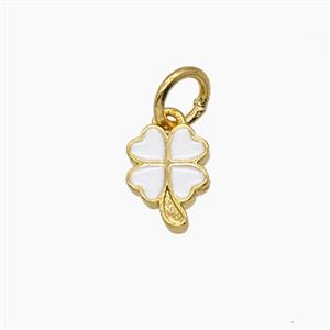 Copper Clover Pendant White Enamel Gold Plated, approx 6-8mm