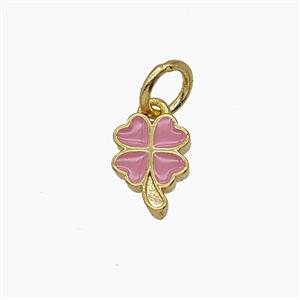 Copper Clover Pendant Pink Enamel Gold Plated, approx 6-8mm