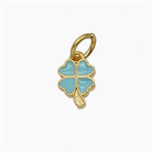Copper Clover Pendant Teal Enamel Gold Plated, approx 6-8mm